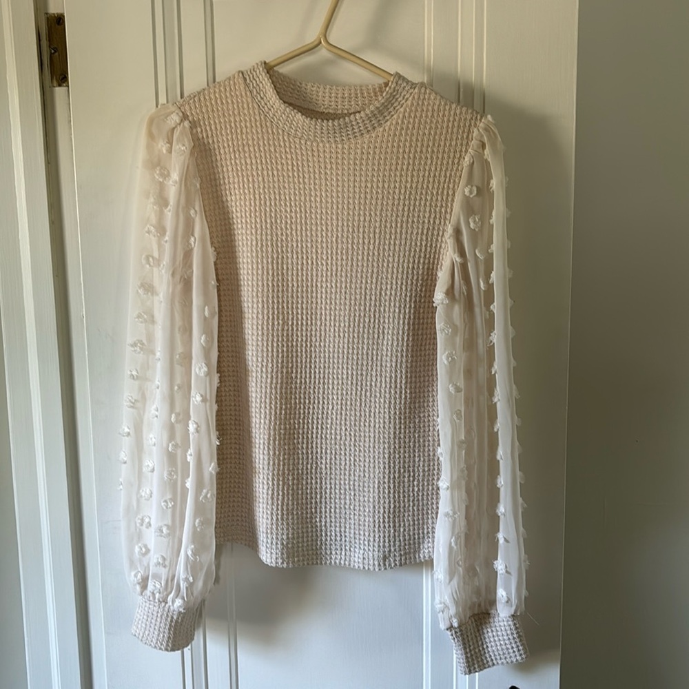 Cute sweater with sheer sleeves
